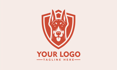Modern Geometric Doberman Dog Logo on Heraldic Shield Clean Design for Excellent Readability