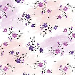 Small Daisy flowers and leaves pattern on brushstroke background