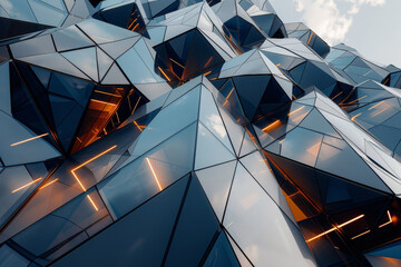 Fototapeta premium Futuristic Geometric Facade of a Modern Architecture Building