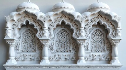 White Elegance: Ramadan Hall's Splendor with Intricate Islamic Carvings