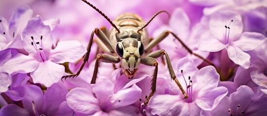 A close up of a membranewinged insect, possibly a pollinator, on a vibrant purple flower with pink petals and magenta accents - Powered by Adobe