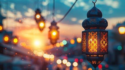 Twilight Ambiance: Lantern Glow for Ramadan Background