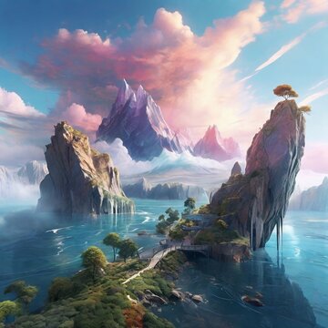 Experience the beauty of nature through the eyes of an AI, with a series of breathtaking landscapes rendered in a unique and creative style