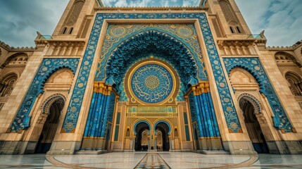 Ramadan Background. view of the splendor of the mosque combined with blue and brown