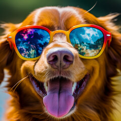 happy dog wearing funny sunglasses