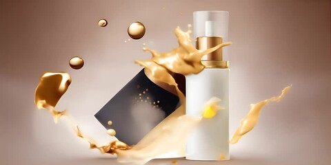 template. mockup splash liquid oil with package product moisturizing cosmetic