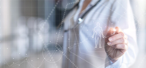 Medical staff working on a virtual screen.