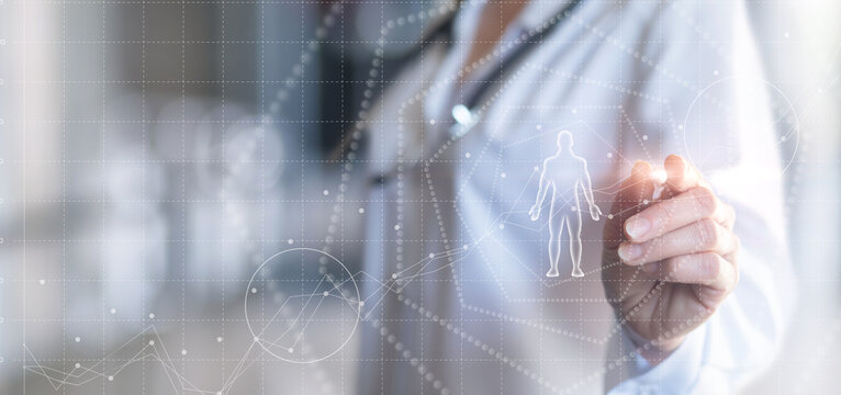 Medical staff working on a virtual screen.