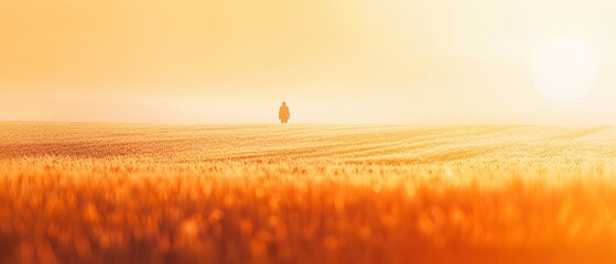 Person in the sunset in the field - obrazy, fototapety, plakaty