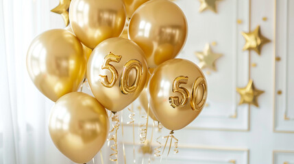 Golden 50 balloon for fiftieth birthday or anniversary