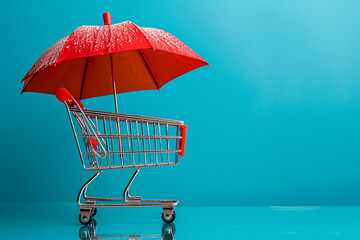 World Consumer Rights Day, shopping cart with consumer also umbrealla concept