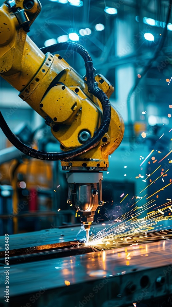 Canvas Prints modern robot working with metal on production line cutting and welding in industrial factory.