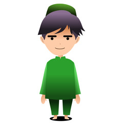 cartoon illustration of Muslim standing and smiling