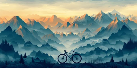 Deurstickers Montagne e mountain bike. Sfondo. © zchris22