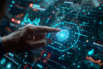 Obraz premium Digital AI learning growth graphs and financial data with hologram chart on the virtual screen