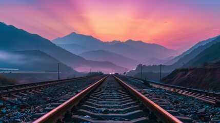 In the valleys where the train tracks pass through, the silhouettes of surrounding mountains create incredible vistas during sunrise and sunset, with the contrasting colors between the colorful sky 