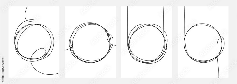 Aufkleber circle frames set. line art. round frames. continuous black line. hand drawn sketch outlines. vector