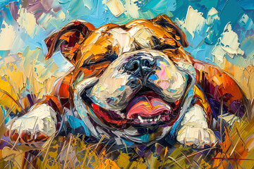 Impasto Painting of Bulldog on Canvas
