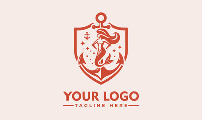 Modern Mermaid Anchor Beauty Logo Heraldic Design Promoting Trust and Quality Ideal for Law, Finance, and Insurance Businesses