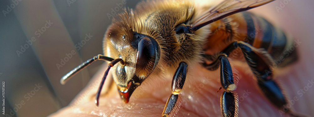 Wall mural bee sting close-up