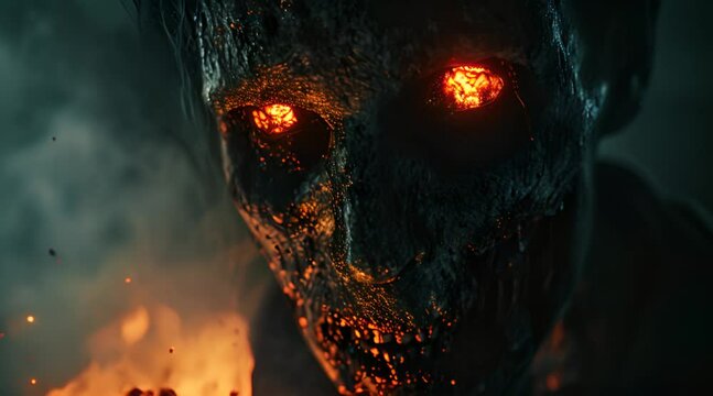 Posessed infernal servant from hell with galzing red eyes