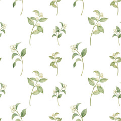 Seamless pattern made from snowberry branches. A simple pattern of watercolor elements