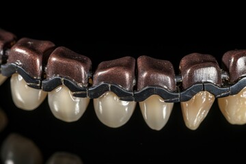 Obraz premium Detailed macro shots of braces texture and design on teeth, orthodontic treatment