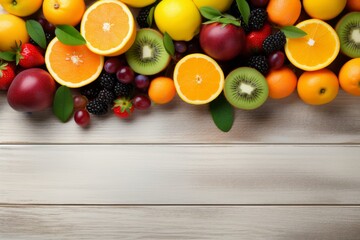 Assorted fresh fruits - apples, oranges, bananas on white background with copy space available - Powered by Adobe