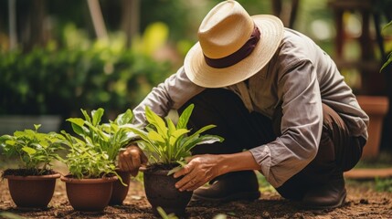 Agricultural workers planting and tending to crops in fields, farming and cultivation process