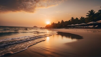 Fototapeta na wymiar Dreamy Shores Sunset Romance at an Asian Beach Resort