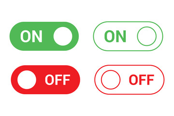 On off switch buttons icon set. power toggle vector buttons for web and app UI designs. Slider or toggle. Green and red - obrazy, fototapety, plakaty