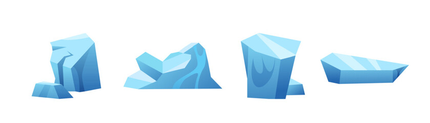 Snow Ice and Floating Glacier Set. Arctic Ice Mountain Pieces. Vector Cartoon illustration.