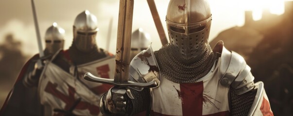 Knights Templar in silent prayer their crosses a beacon of hope and unwavering belief