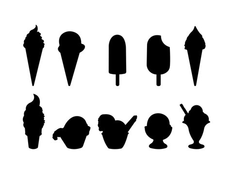 Set of Ice Cream Silhouette in various poses isolated on white background