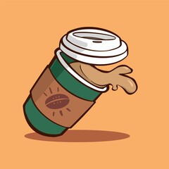 spilled coffee in green cup illustration vector