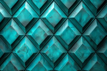 Fototapeta na wymiar Teal background with dark turquoise geometric patterns
