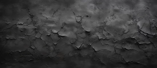 Foto op Plexiglas A monochromatic image of a cracked wall under a cloudy sky, displaying a meteorological phenomenon in the form of cumulus clouds. Dark soil and rocks are visible in the background © TheWaterMeloonProjec
