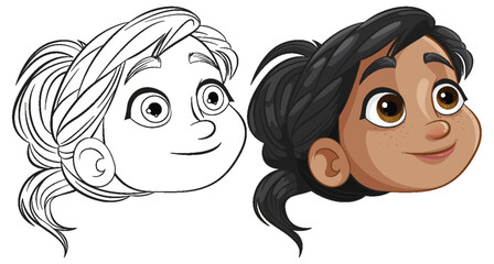 Two stages of a character illustration process
