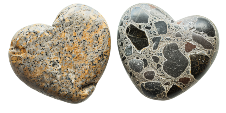 Set of heart shape rock isolated on transparent background