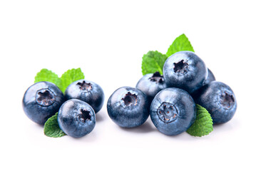 Blueberries with mint leaves