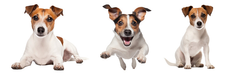 banner dog ​​Jack Russell jumping on a transparent background