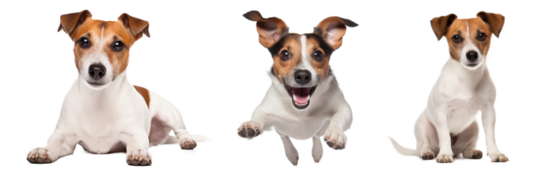 banner dog ​​Jack Russell jumping on a transparent background
