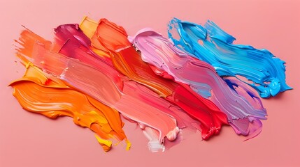 Obraz na płótnie Canvas Vibrant Oil Paint Strokes on Blush Pink Backdrop - Artistic Flair and Enjoyment Personified