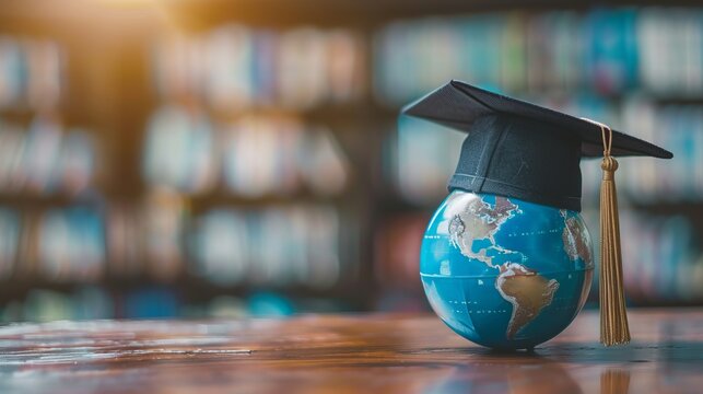 Graduation cap with Earth globe. Concept of global business study