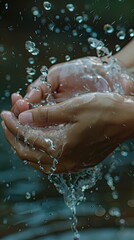 Fototapeta premium Nurturing Nature: Sustainable Hands Washing for Water Conservation and Cleanliness