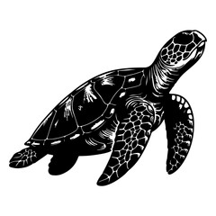 Obraz premium continuous one black line hand drawing turtle marine animal doodle vector illustration on white