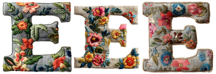 Floral Letter E Embroidery Design
