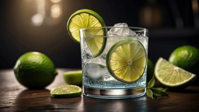 Lime Refinement Elegant Gin Tonic Presentation with Fresh Lime Accents