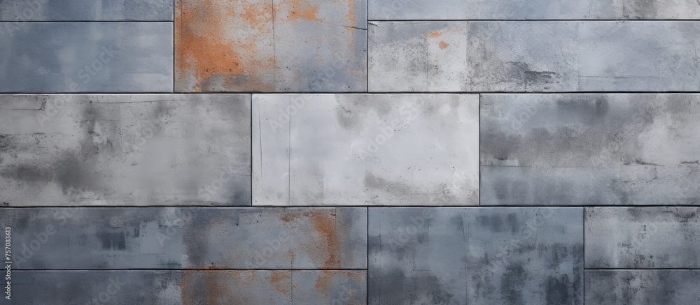 Poster a closeup shot of a rectangular grey brick wall with a rusty texture, showcasing the intricate patte