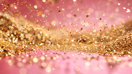 Golden Sparkle: Festive Bokeh Background, Abstract Light Patterns for Christmas or Celebration...